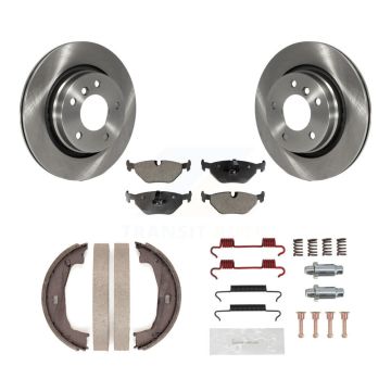 Rear Disc Rotors Semi-Metallic Pads Parking Shoes & Hardware Kit For BMW 325Ci 325i 328i K8F-105050