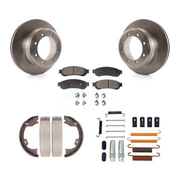 Rear Disc Rotors Semi-Metallic Pads Parking Shoes Hardware Kit For Ford F-350 Super Duty K8F-105072