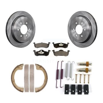 Rear Disc Rotors Semi-Metallic Pads Parking Brake Shoes Hardware Kit For Ford Expedition K8F-105095