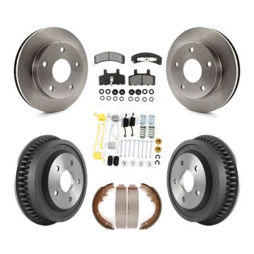 Front Rear Brake Rotors Semi-Metallic Pad Drum Kit (7Pc) For 1994-1999 Dodge Ram 1500 4WD K8S-102051