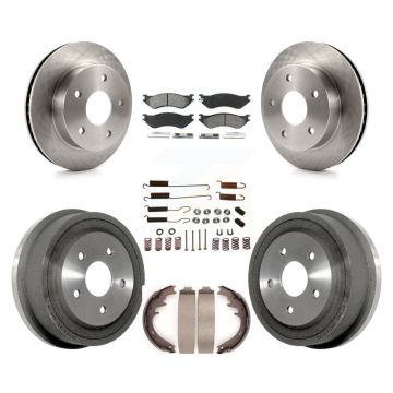 Front Rear Brake Rotors Semi-Metallic Pad Drum Kit (7Pc) For 2000-2001 Dodge Ram 1500 4WD K8S-102060