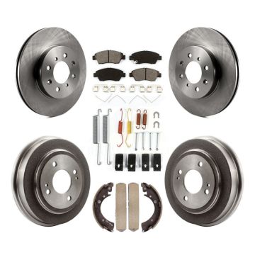 Front Rear Disc Brake Rotors Semi-Metallic Pad And Drum Kit (7Pc) For 2007-2008 Honda Fit K8S-102085