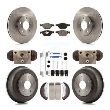Front Rear Brake Rotors Semi-Metallic Pad & Drum Kit (9Pc) For 10-13 Ford Transit Connect K8S-102226