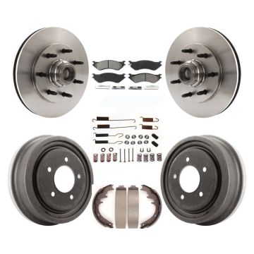 Front Rear Disc Brake Rotors Hub Semi-Metallic Pad Drum Kit (7Pc) For 1999 Ford F-150 RWD K8S-102287