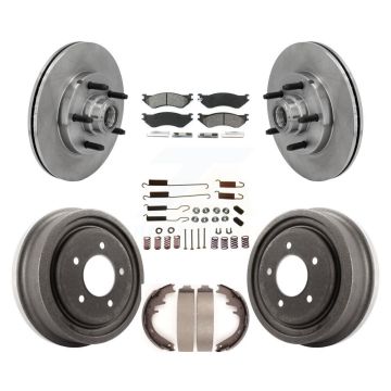 Front Rear Disc Brake Rotors Hub Semi-Metallic Pad Drum Kit (7Pc) For 1999 Ford F-150 RWD K8S-102288