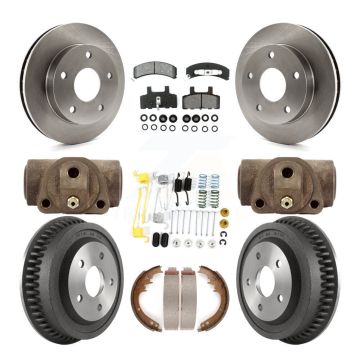 Front Rear Brake Rotors Semi-Metallic Pad Drum Kit (9Pc) For 1994-1999 Dodge Ram 1500 4WD K8S-102515