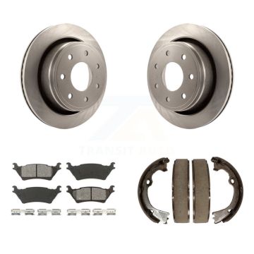 Rear Disc Rotors Semi-Metallic Pads & Parking Shoes Kit For Ford F-150 With 7 Lug Wheels K8S-104348