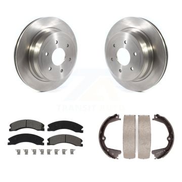 Rear Disc Rotors Semi-Metallic Pads Parking Brake Shoes Kit For 2016-2019 Nissan TITAN XD K8S-104396