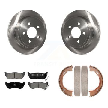 Rear Disc Rotors Semi-Metallic Pads Parking Brake Shoes Kit For Jeep Liberty Wrangler TJ K8S-104406