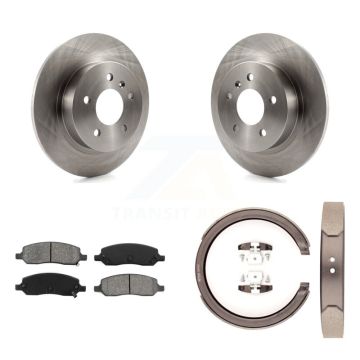 Rear Disc Rotors Semi-Metallic Pads Parking Shoes Kit For Cadillac DTS With 5 Lug Wheels K8S-104418