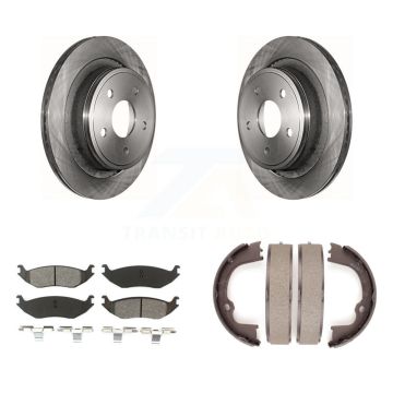 Rear Disc Rotors Semi-Metallic Pads Parking Shoes Kit For Ram 1500 Classic Dodge Chrysler K8S-104429