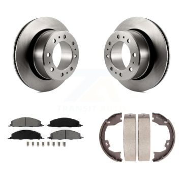 Rear Disc Rotors Semi-Metallic Pads Parking Brake Shoes Kit For Ram 3500 2500 1500 Dodge K8S-104430