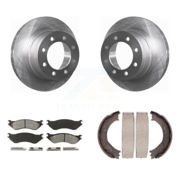 Rear Disc Rotors Semi-Metallic Pads & Parking Shoes Kit For 2003-2005 Dodge Ram 2500 3500 K8S-104452