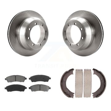 Rear Disc Rotors Semi-Metallic Pads And Parking Brake Shoes Kit For Ford F-350 Super Duty K8S-104454