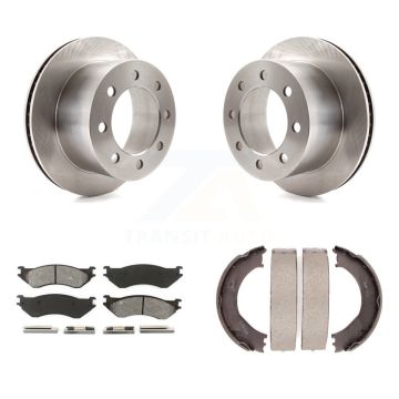 Rear Disc Rotors Semi-Metallic Pads & Parking Shoes Kit For 2001-2002 Dodge Ram 2500 3500 K8S-104457