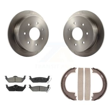 Rear Disc Rotors Semi-Metallic Pads And Parking Brake Shoes Kit For Ford F-150 K8S-104473