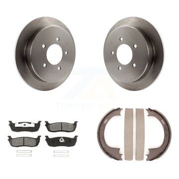 Rear Disc Rotors Semi-Metallic Pads & Parking Shoes Kit For Ford F-150 Expedition Lincoln K8S-104477