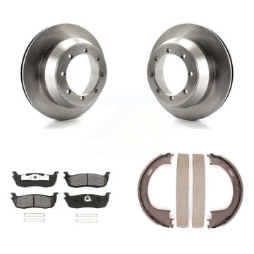 Rear Disc Rotors Semi-Metallic Pads & Parking Shoes Kit For Ford F-150 With 8 Lug Wheels K8S-104479