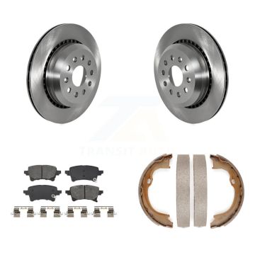 Rear Disc Rotors Semi-Metallic Pads & Parking Brake Shoes Kit For Jeep Wrangler Gladiator K8S-104495