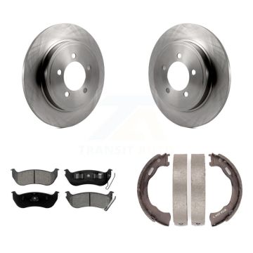Rear Disc Rotors Semi-Metallic Pads Parking Brake Shoes Kit For Ford Explorer Sport Trac K8S-104539