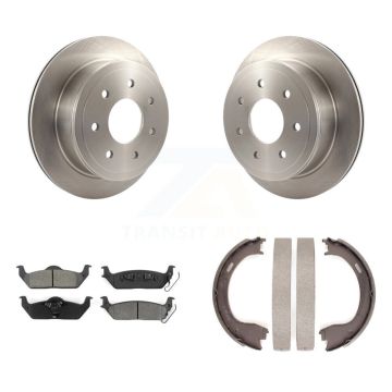 Rear Disc Rotors Semi-Metallic Pads & Parking Shoes Kit For Ford F-150 With 7 Lug Wheels K8S-104541