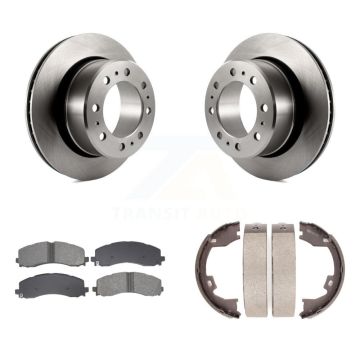 Rear Disc Rotors Semi-Metallic Pads And Parking Brake Shoes Kit For Ram 2500 3500 K8S-104570