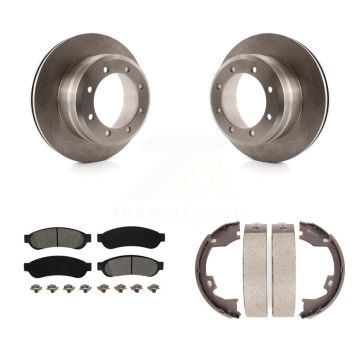 Rear Disc Rotors Semi-Metallic Pads And Parking Brake Shoes Kit For Ford F-350 Super Duty K8S-104574
