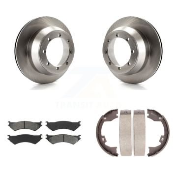 Rear Disc Rotors Semi-Metallic Pads And Parking Brake Shoes Kit For Ford E-350 Super Duty K8S-104576