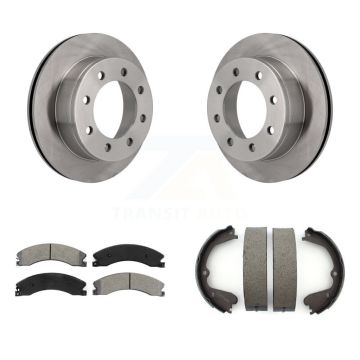 Rear Disc Rotors Semi-Metallic Pads & Parking Brake Shoes Kit For Chevrolet Express 4500 K8S-104590