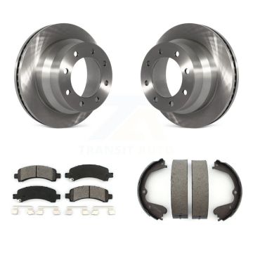 Rear Disc Rotors Semi-Metallic Pads & Parking Brake Shoes Kit For Chevrolet Express 4500 K8S-104591
