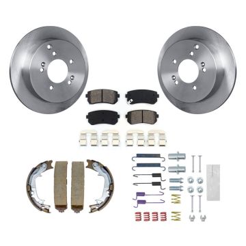 Rear Disc Rotors Semi-Metallic Pads Parking Shoes Hardware Kit For Hyundai Tucson Kia AWD K8S-104651