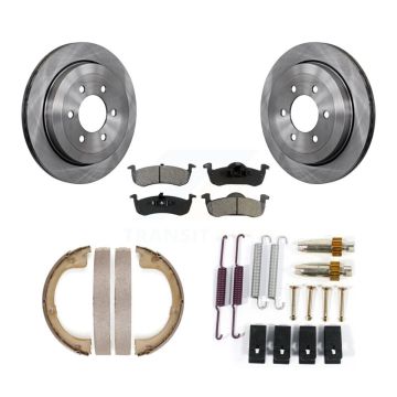 Rear Disc Rotors Semi-Metallic Pads Parking Brake Shoes Hardware Kit For Ford Expedition K8S-104671
