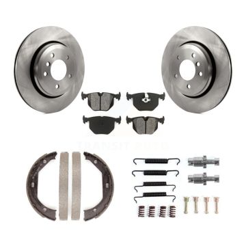 Rear Disc Rotors Semi-Metallic Pads Parking Shoes & Hardware Kit For BMW 330Ci 330i 330xi K8S-104677