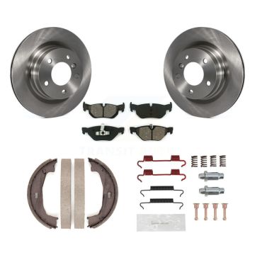 Rear Disc Rotors Semi-Metallic Pads Parking Brake Shoes & Hardware Kit For BMW 328i 325i K8S-104680