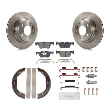 Rear Disc Rotors Semi-Metallic Pads Parking Brake Shoes And Hardware Kit For BMW 328i K8S-104683