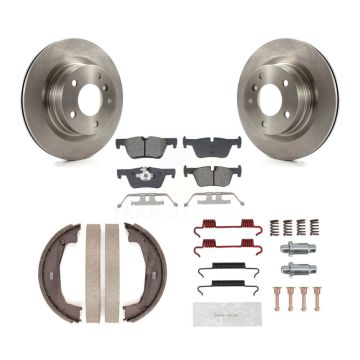 Rear Disc Rotors Semi-Metallic Pads Parking Shoes & Hardware Kit For BMW 230i xDrive 228i K8S-104684