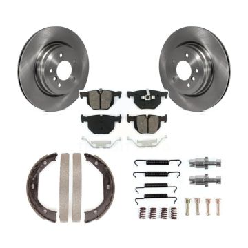 Rear Disc Rotors Semi-Metallic Pads Parking Shoes Hardware Kit For BMW 335i xDrive 335xi K8S-104693