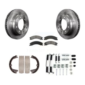 Rear Disc Rotors Semi-Metallic Pads Parking Shoes Hardware Kit For Ford E-350 Super Duty K8S-104742