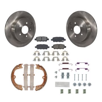 Rear Disc Rotors Semi-Metallic Pads Parking Shoes & Hardware Kit For INFINITI FX35 Nissan K8S-104748