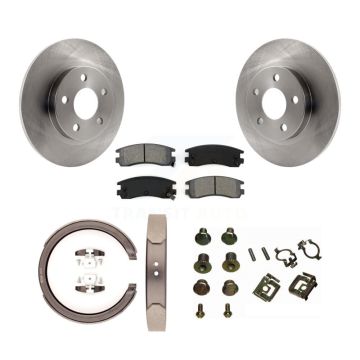 Rear Disc Rotors Semi-Metallic Pads Parking Brake Shoes Hardware Kit For Cadillac DeVille K8S-104761