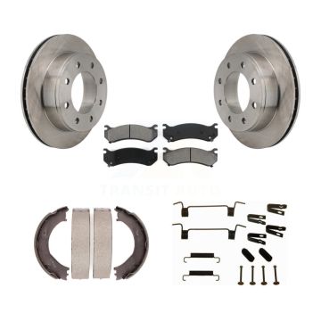 Rear Disc Rotors Semi-Metallic Pads Parking Shoes Hardware Kit For Chevrolet Silverado HD K8S-104763