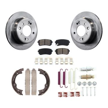 Rear Disc Rotors Semi-Metallic Pads Parking Brake Shoes Hardware Kit For Hyundai Elantra K8S-104786