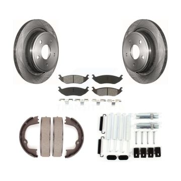 Rear Disc Rotors Semi-Metallic Pads Parking Shoes Hardware Kit For Ram 1500 Classic Dodge K8S-104789