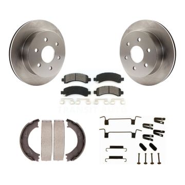 Rear Disc Rotors Semi-Metallic Pads Parking Brake Shoes Hardware Kit For GMC Savana 2500 K8S-104804