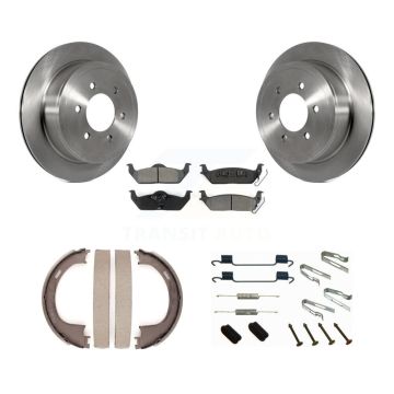 Rear Disc Rotors Semi-Metallic Pads Parking Shoes Hardware Kit For Ford F-150 Lincoln LT K8S-104828