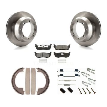 Rear Disc Rotors Semi-Metallic Pads Parking Shoes & Hardware Kit For Ford F-150 RWD with K8S-104837