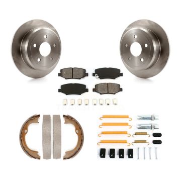Rear Disc Rotors Semi-Metallic Pads Parking Brake Shoes Hardware Kit For Jeep Wrangler JK K8S-104848