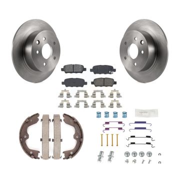 Rear Disc Rotors Semi-Metallic Pads Parking Brake Shoes & Hardware Kit For Nissan Altima K8S-104885