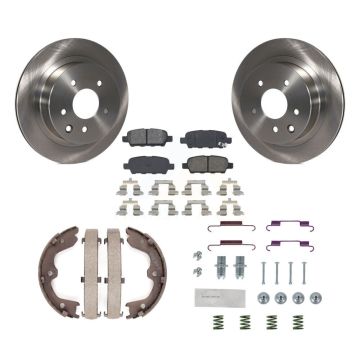 Rear Disc Rotors Semi-Metallic Pads Parking Brake Shoes And Hardware Kit For INFINITI G35 K8S-104891