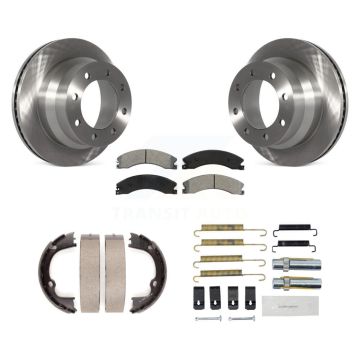Rear Disc Rotors Semi-Metallic Pads Parking Brake Shoes Hardware Kit For GMC Savana 3500 K8S-104896